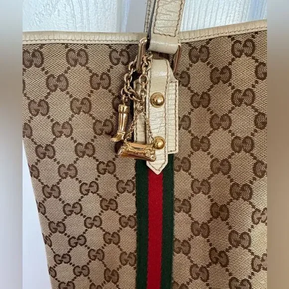 GUCCI GG Canvas Web Jolicoeur Tote includes monogrammed GG Black Dust Bag - Picture 5 of 16